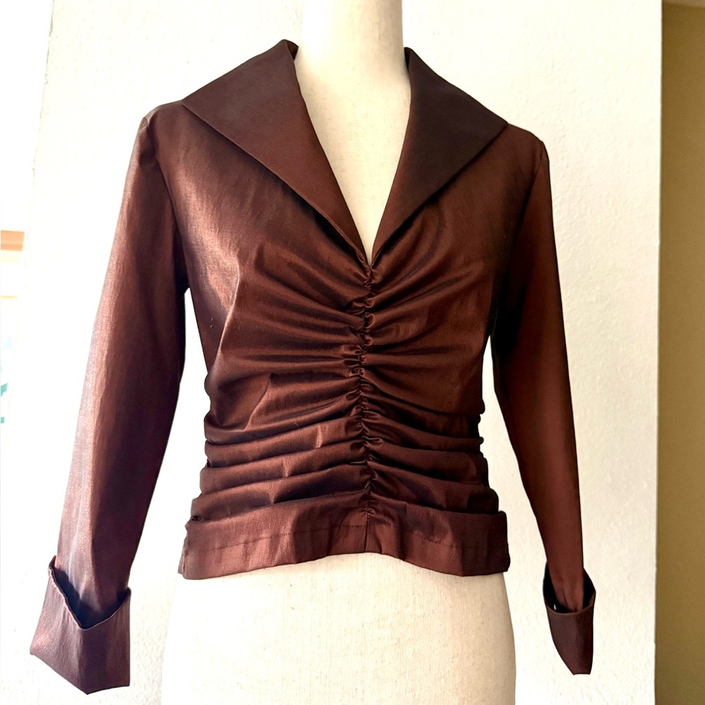 Tadashi Shoji Iridescent Copper Ruched SZ 8 Formal Blouse